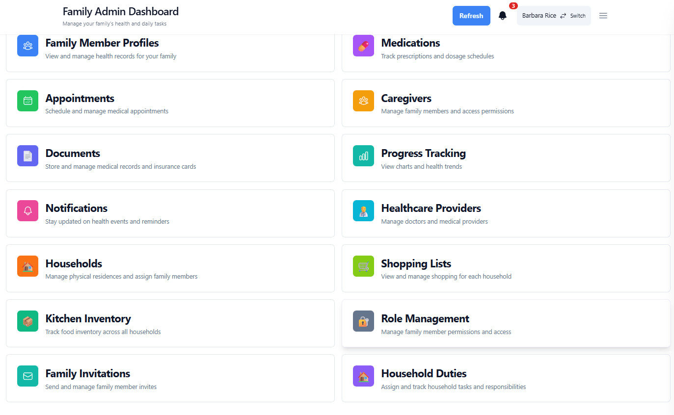 14 family health management tools grid