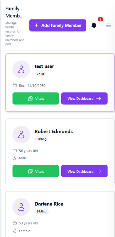 Patient cards with vitals and dashboard access